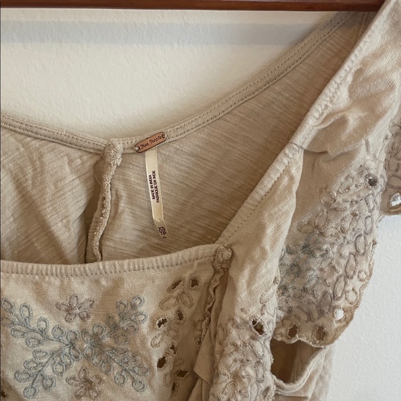 Free People Embroidered Beige Ruffle Top - Picture 2 of 4